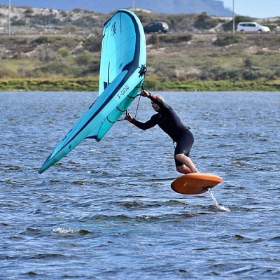 Surf winging on Rietvlei, with F-one foil, f-one Strike and rocket wing foil board